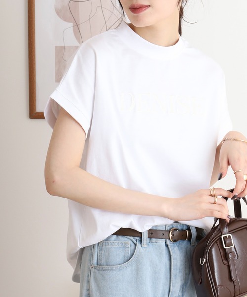 atONE tシャツ チュニック丈刺繍ロゴモックネックTシャツ