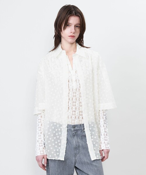 ブラウス シャツ 「ASTRAET」ドット ジャガード ショートスリーブシャツ レディース