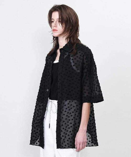 ブラウス シャツ 「ASTRAET」ドット ジャガード ショートスリーブシャツ レディース ASTRAET ブラウス シャツ 「ASTRAET」ドット ジャガード