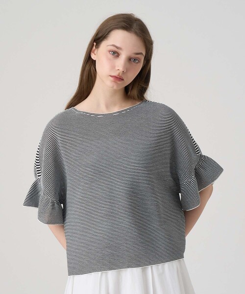 ANAYI ニット セーター 和紙ガーターフリル袖プルオーバー