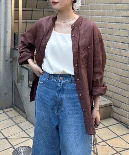 ブラウス シャツ ラミーバンドカラーシャツ レディース ラミーバンドカラーシャツブラウス | human woman（ヒューマン