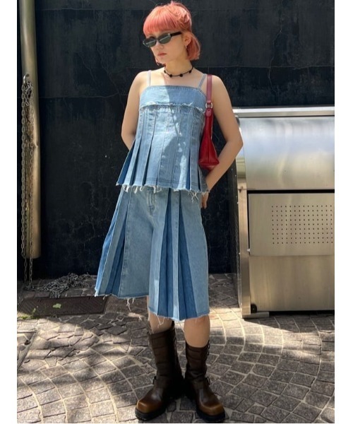 SLY キャミソール PLEATS DENIM CAMI TOPS プリーツ デニム