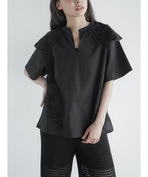 ブラウス シャツ Big collar cotton blouse レディース