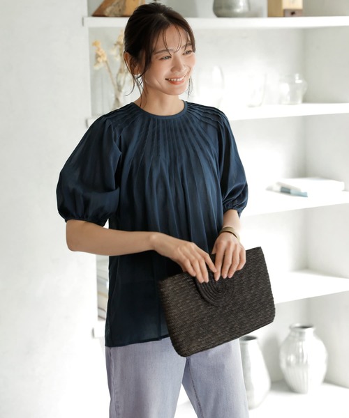 ブラウス シャツ シャリ感シアーピンタックブラウス レディース