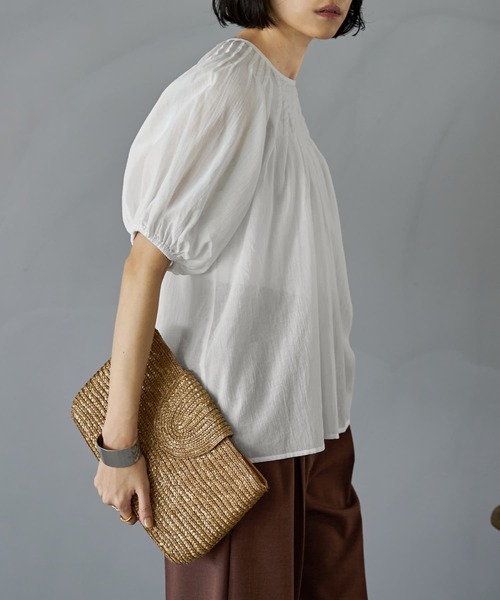 STYLE DELI ブラウス シャツ シャリ感シアーピンタックブラウス