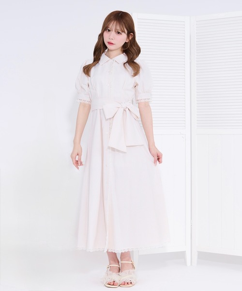 【再入荷】 ボウタイ ホワイトドレス  ワンピース apres jour ワンピース アソートボウタイレースシャツワンピース