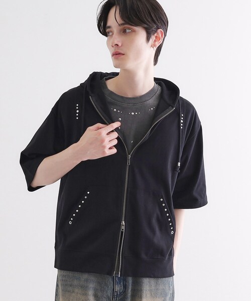 TAKEO KIKUCHI double zip hoodie シティ ボーダー tk.TAKEO KIKUCHI パーカー スタッズ ダブルZIPパーカ メンズ