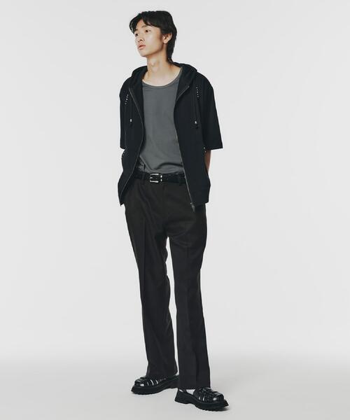 takeo kikuchi ジップアップパーカー フーディー ダブルジップ 短丈 Made in JAPAN】ニットスリーブ ジップアップ パーカ（パーカー