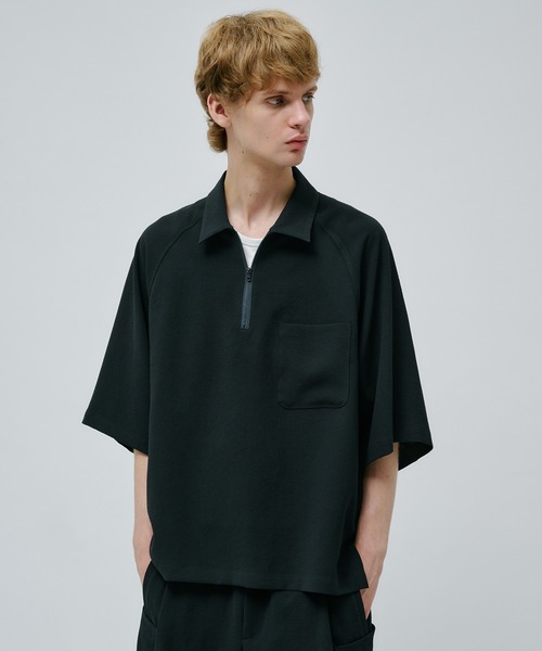 ハーフジップポロシャツ　バックプリーツスカート　セットアップ　春夏　半袖　S PUBLIC TOKYO（パブリックトウキョウ） ポロシャツ 半袖 ハイ