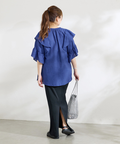 「JOURNAL STANDARD relume」 半袖ブラウス FREE ダークブルー レディース JOURNAL STANDARD 「JOURNAL STANDARD」 半袖ブラウス - ブルー