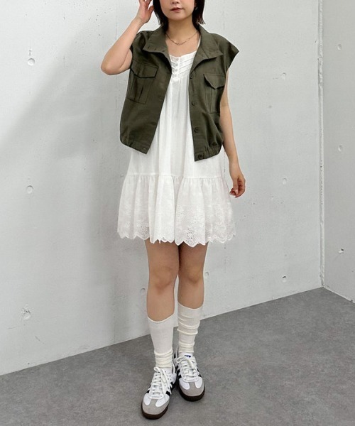 archives（アルシーヴ） ワンピース スカラップコットンレースノースリ