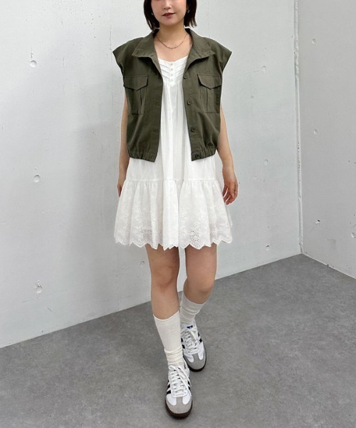 archives（アルシーヴ） ワンピース スカラップコットンレースノースリ