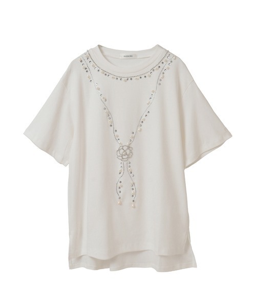 tシャツ ビジュ使いカットソー レディース