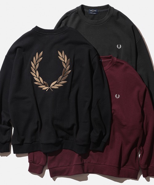 FRED PERRY スウェット トレーナー 黒 デカロゴ FRED PERRY フレッドペリー デカロゴ 金刺繍 L 黒 ブラック