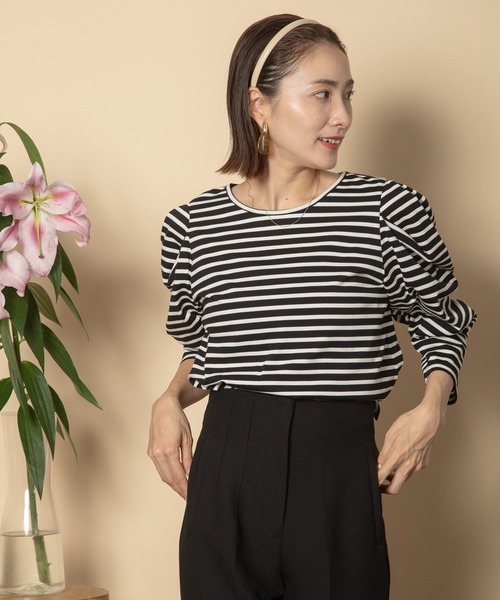 anni plus（アニープラス） tシャツ パワーショルダー ボーダー