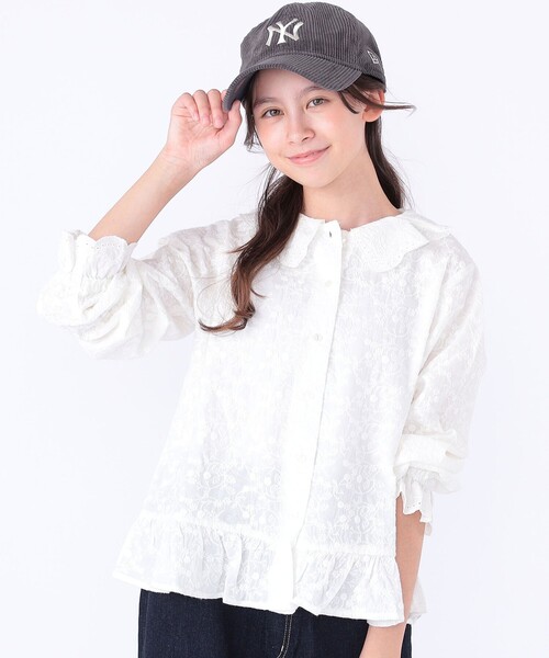 SHIPS - トップ ティーシャツ KIDS:140〜150珊 /刺しゅう フラウンス色つや トップ キッズ 小わっぱ服 うしろ帯 ベビー、キッズ、マタニティ-シャツ、ブラウス-子ども服、シューズ