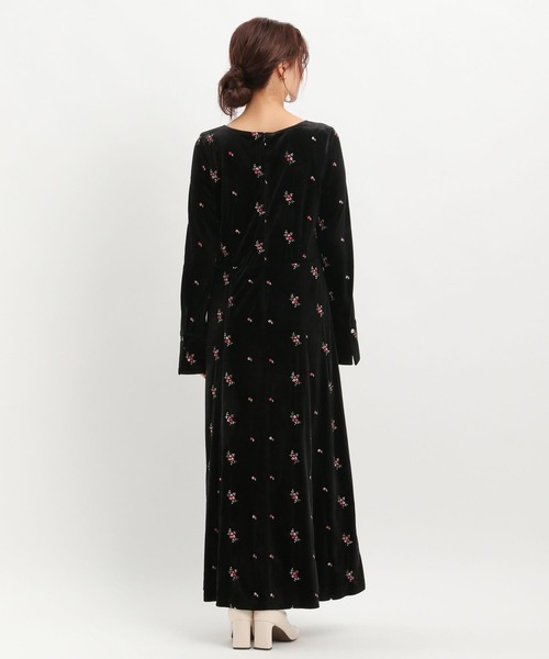 【美品】タダシショウジ　ベロア　カシュクール　ロング　ワンピース　ブラック 美品】タダシショウジ ベロア カシュクールロング ワンピース ブラック