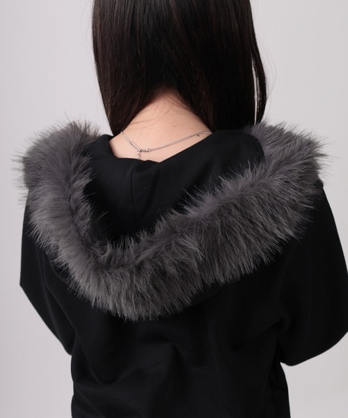 パーカー 「96」ファーフード ダブルジップ ショートパーカー