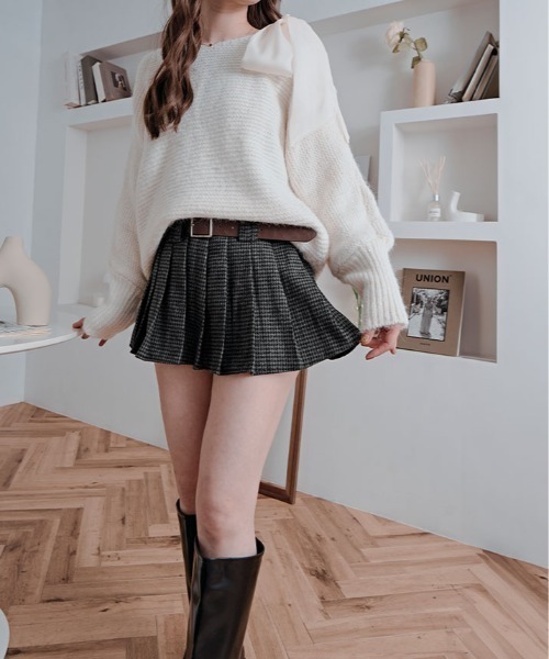 STUMBLY / ベルト付きチェック柄プリーツスカート STUMBLY（スタンブリー） スカート STUMBLY / Belted Pleats Skirt
