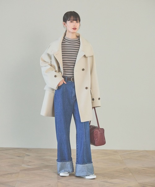 「LAKOLE」 ステンカラーコート MEDIUM ネイビー レディース_画像3
