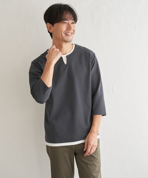 ikka（イッカ） tシャツ 「抗菌防臭」GOKU楽冷感7分袖キーネック