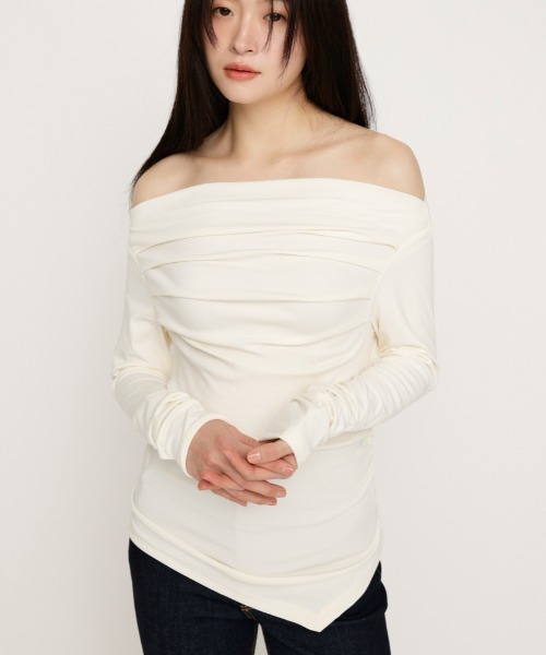SLY（スライ） tシャツ 「2026SS新作」OFF SHOULDER TUCK TOPS オフ