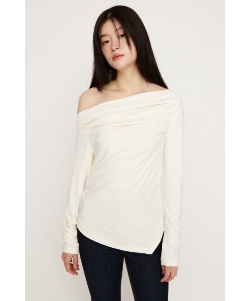 TakeCare オフショルダー パフスリーブ ニットカットソー タック SLY（スライ） tシャツ 「2026SS新作」OFF SHOULDER TUCK TOPS オフ