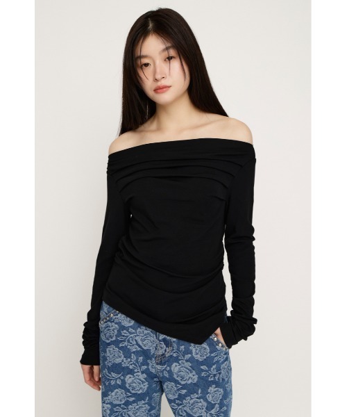 OFF SHOULDER TUCK TOPS オフショルダー タック トップス SLY（スライ） tシャツ 「2026SS新作」OFF SHOULDER TUCK TOPS オフ