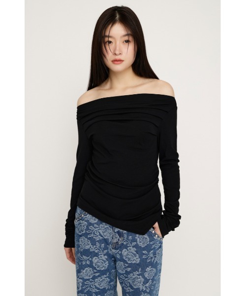 SLY（スライ） tシャツ 「2026SS新作」OFF SHOULDER TUCK TOPS オフ