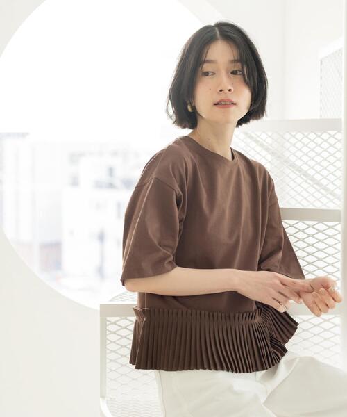 テラコッタ プリーツ 半袖 トップス OPAQUE.CLIP（オペークドットクリップ） tシャツ 半袖 プリーツ