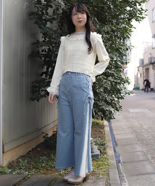 axes femme（アクシーズ ファム） パンツ サイドレース×リボンパンツ