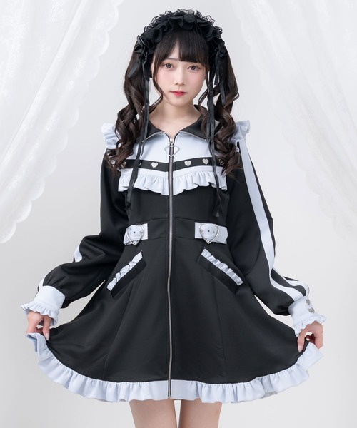 「DearMyLove」 長袖ワンピース MEDIUM ブラック×ピンク レディース_画像2