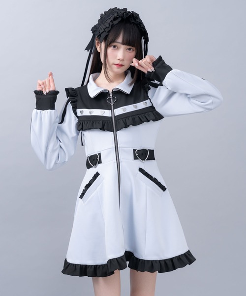 「DearMyLove」 長袖ワンピース MEDIUM ブラック×ピンク レディース_画像3