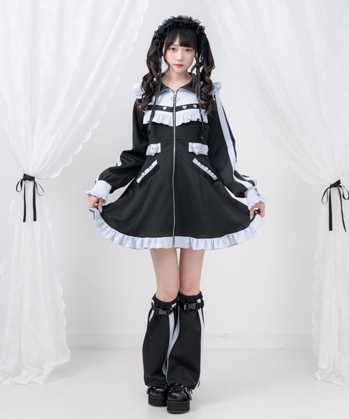 「DearMyLove」 長袖ワンピース MEDIUM ブラック×ピンク レディース_画像7