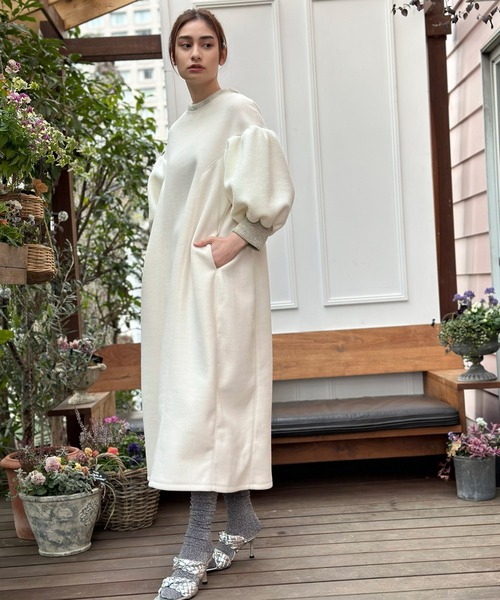 「AVIE」 7分袖ワンピース 38 ベージュ レディース_画像9
