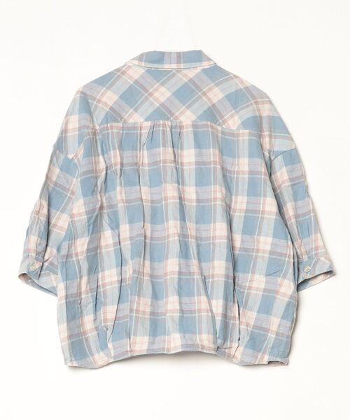 「Westwood Outfitters」 チェック柄半袖シャツ M ブルー レディース_画像2
