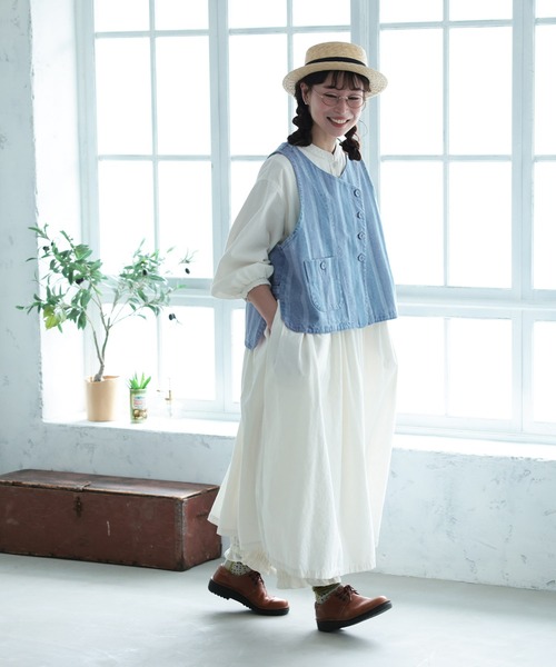ベスト ジレ あわ織りのベスト レディースの画像