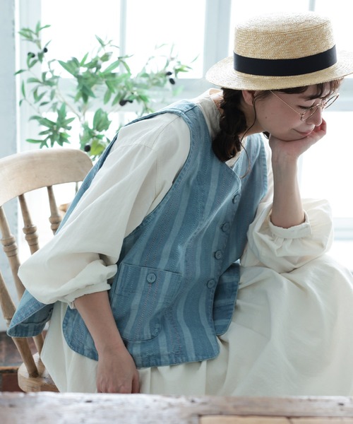 ベスト ジレ あわ織りのベスト レディースの画像