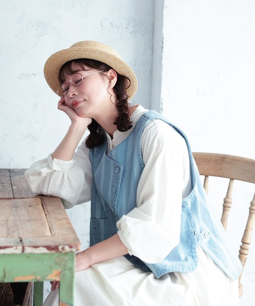 ベスト ジレ あわ織りのベスト レディースの画像