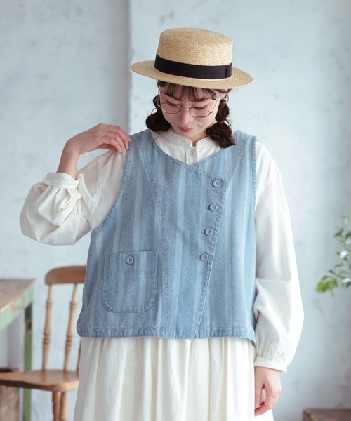 ベスト ジレ あわ織りのベスト レディースの画像