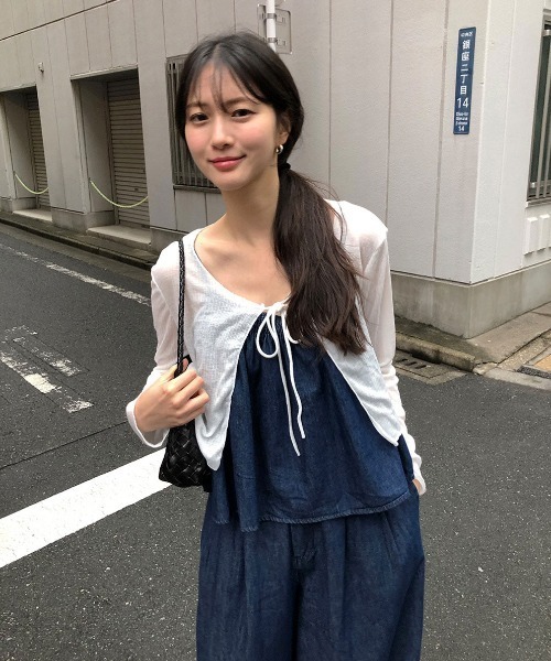 Aelina セットアップ デニムキャミソール＆ワイドパンツセットアップ