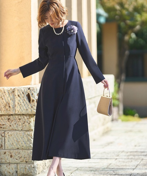 「RUIRUE BOUTIQUE」 長袖ワンピース L ネイビー レディース_画像4