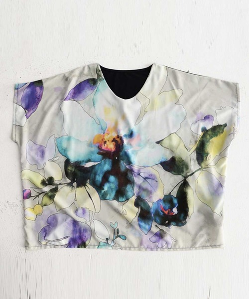 antiqua（アンティカ） tシャツ 水彩画風花柄トップス レディース