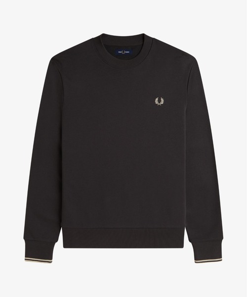 【美品】フレッドペリー プリーツ切替 スウェット/トレーナー ブラック FRED PERRY トレーナー スウェット Crew Neck Sweatshirt