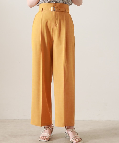 パンツ ベルト付きハイウエストパンツ