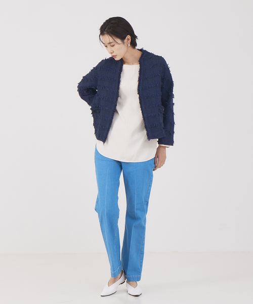qualite（カリテ） ジャケット ノーカラージャケット フリンジツィード
