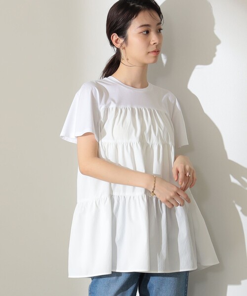 Demi-Luxe BEAMS コンビ ティアード プルオーバー LATTE色 Demi-Luxe BEAMS（デミルクス ビームス）コンビ ティアード プル