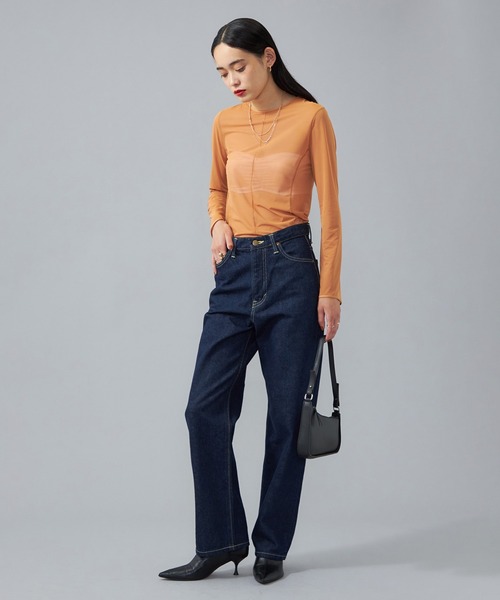 2色 デニム ストレート 稲妻パターン ジーパン ストリート 6 レディース】ストレートデニムパンツ_OK1022E/オカヤマDENIM