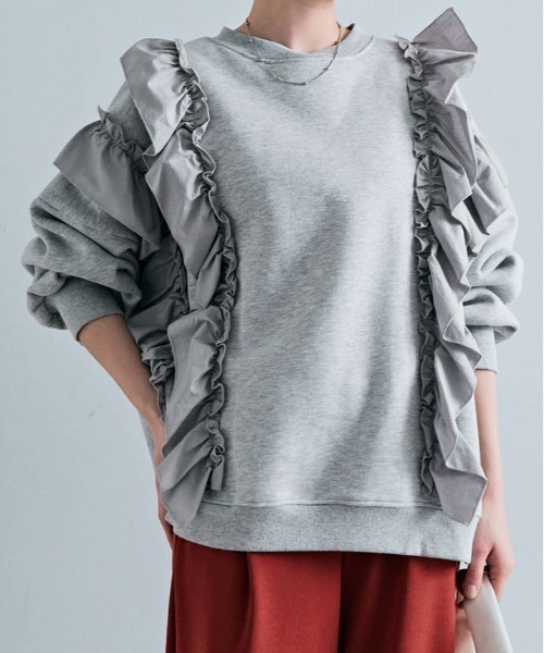 トレーナー スウェット 裏起毛 ラッフル プルオーバー レディース