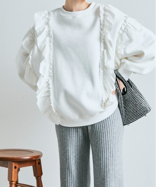 STELLA McCARTNEY ラッフルフリル プルオーバー スウェット トレーナー スウェット 裏起毛 ラッフル プルオーバー レディース
